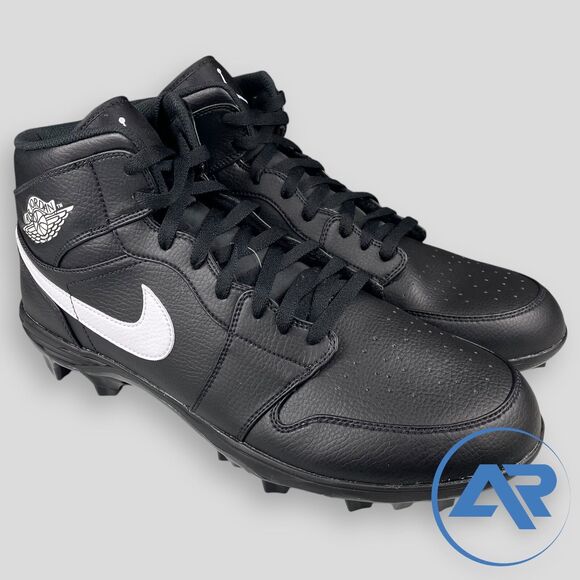 Nike Air Jordan 1 Mid TD Football Cleats Men's Size 14 Black White FJ6805-001